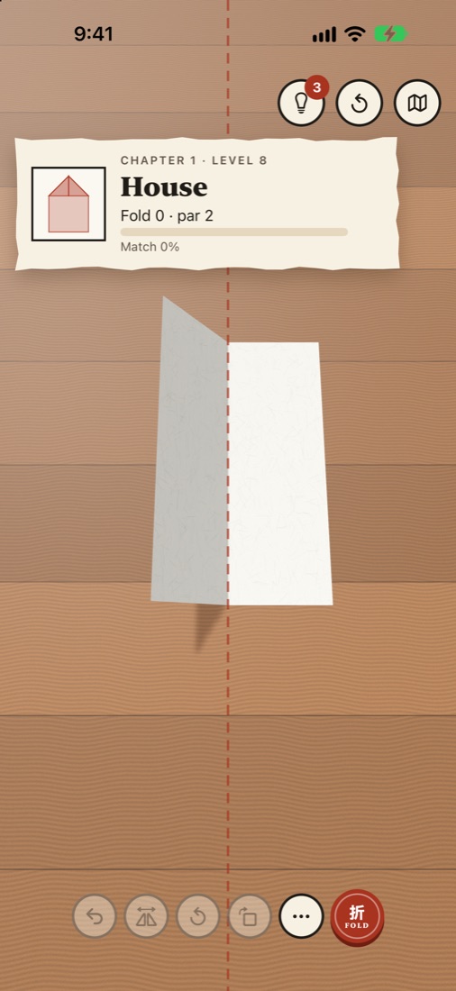 A challenge in progress with the level card and Fold button