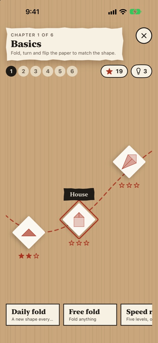 The level map: a dashed trail of paper tiles