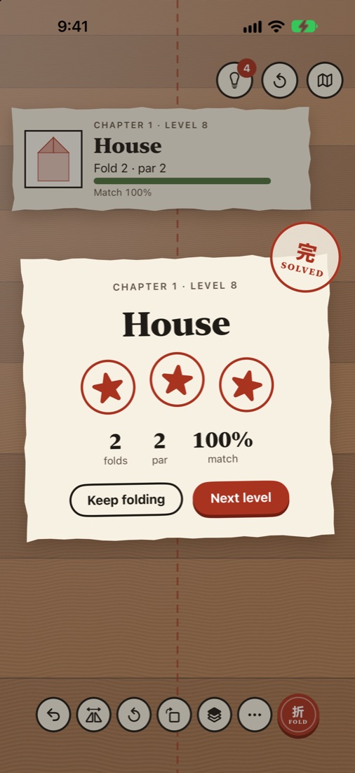 A solved level with three stamped stars